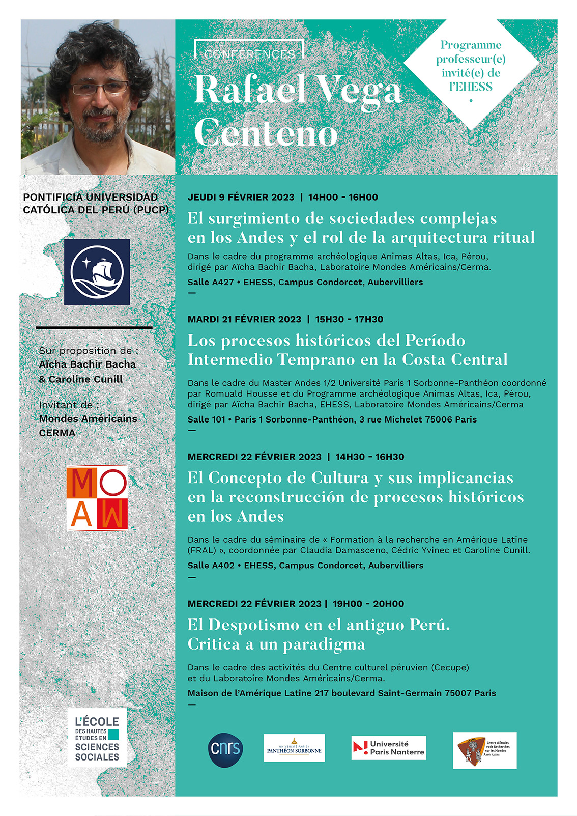 Conférences de Rafael Vega Centeno, professeur à l'Université Catholique Pontificale du Pérou (PUCP)